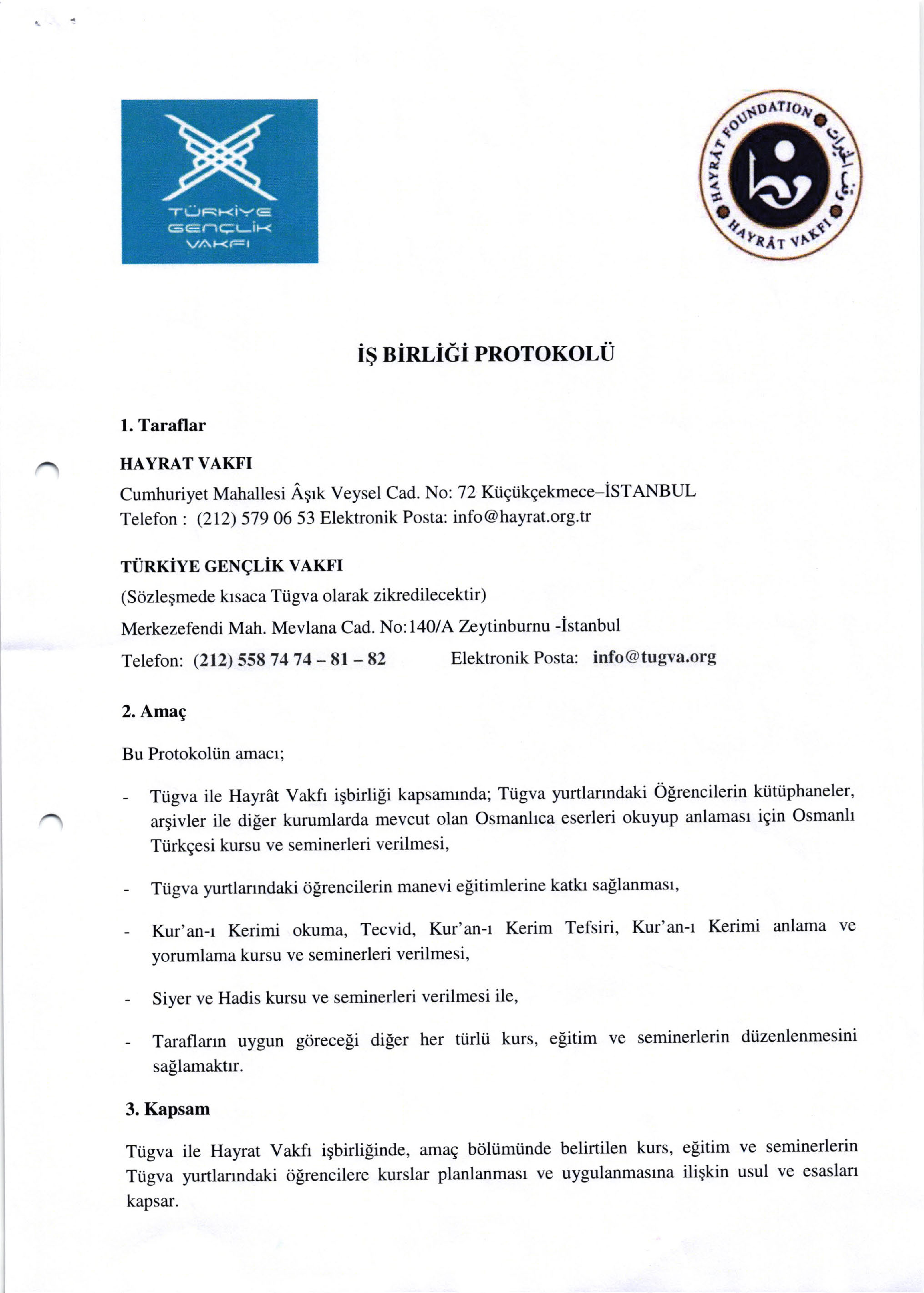 Hayrât Vakfı ve Tügva Arasında İmzalanan Protokol