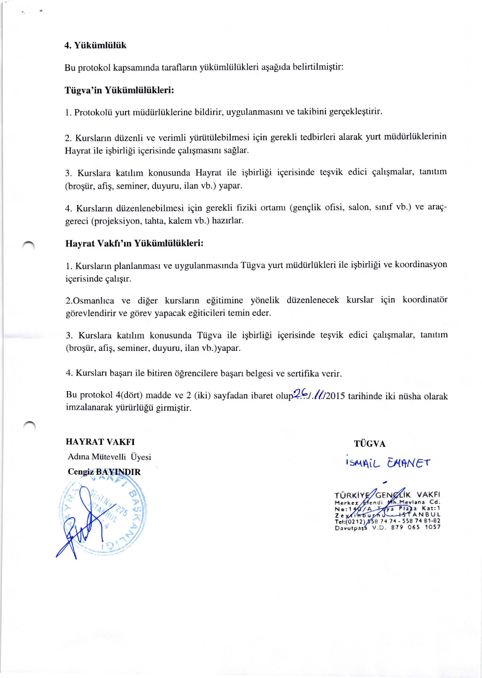 Hayrât Vakfı ve Tügva Arasında İmzalanan Protokol