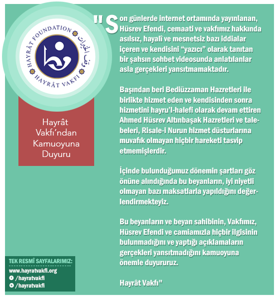 Hayrat Vakfı’ndan Kamuoyuna Duyuru