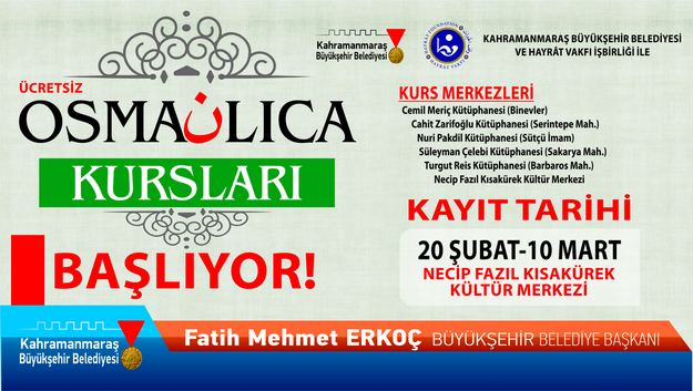Kahramanmaraş Büyükşehir Belediyesi’nden Osmanlıca Kursları